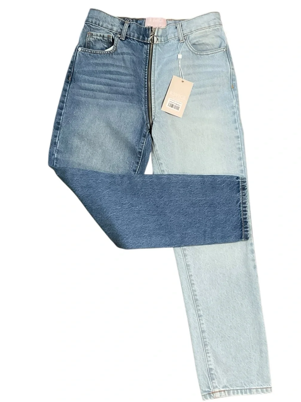 REVICE Ying Yang Crops Tokyo Wash Two-Tone High-Rise Jeans in Dark & Light Blue